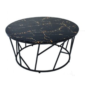 W317-7W(大)大理石紋黑玻璃圓桌