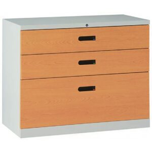 C211-3C 兩小一大抽屜鋼製公文櫃(木紋面)74高