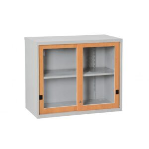 C211-4C 玻璃加框拉門上置式鋼製公文櫃(木紋面)74高