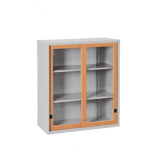 C211-7C 玻璃加框上置式鋼製公文櫃(木紋面)