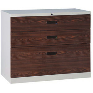 C213-3C 兩小一大抽屜鋼製公文櫃(胡桃面)74高