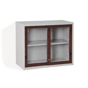 C213-4C 玻璃加框拉門上置式鋼製公文櫃(胡桃面)74高