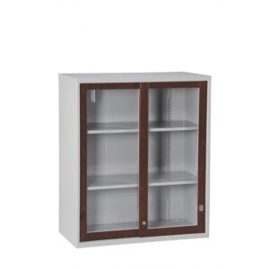 C213-7C 玻璃加框上置式鋼製公文櫃(胡桃面)