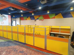 2.5屏風(92高+142高)+主桌+櫃檯板+abs中抽+黑色f型活動櫃+職員椅1