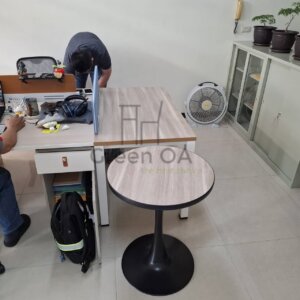 圓形洽談桌+ㄇ字腳工作站+桌上屏3