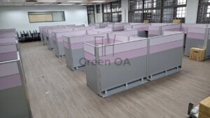 3公分屏風+6公分屏風+主桌+側桌+abs中抽+活動櫃+職員椅3