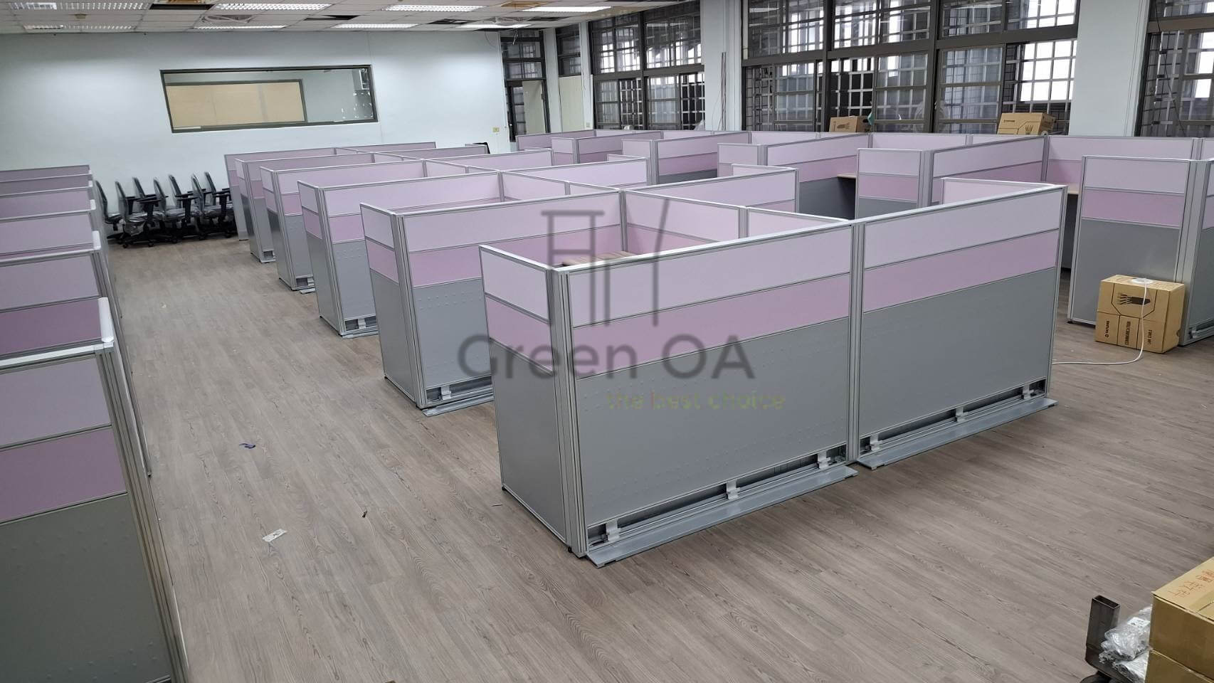 3公分屏風+6公分屏風+主桌+側桌+abs中抽+活動櫃+職員椅3