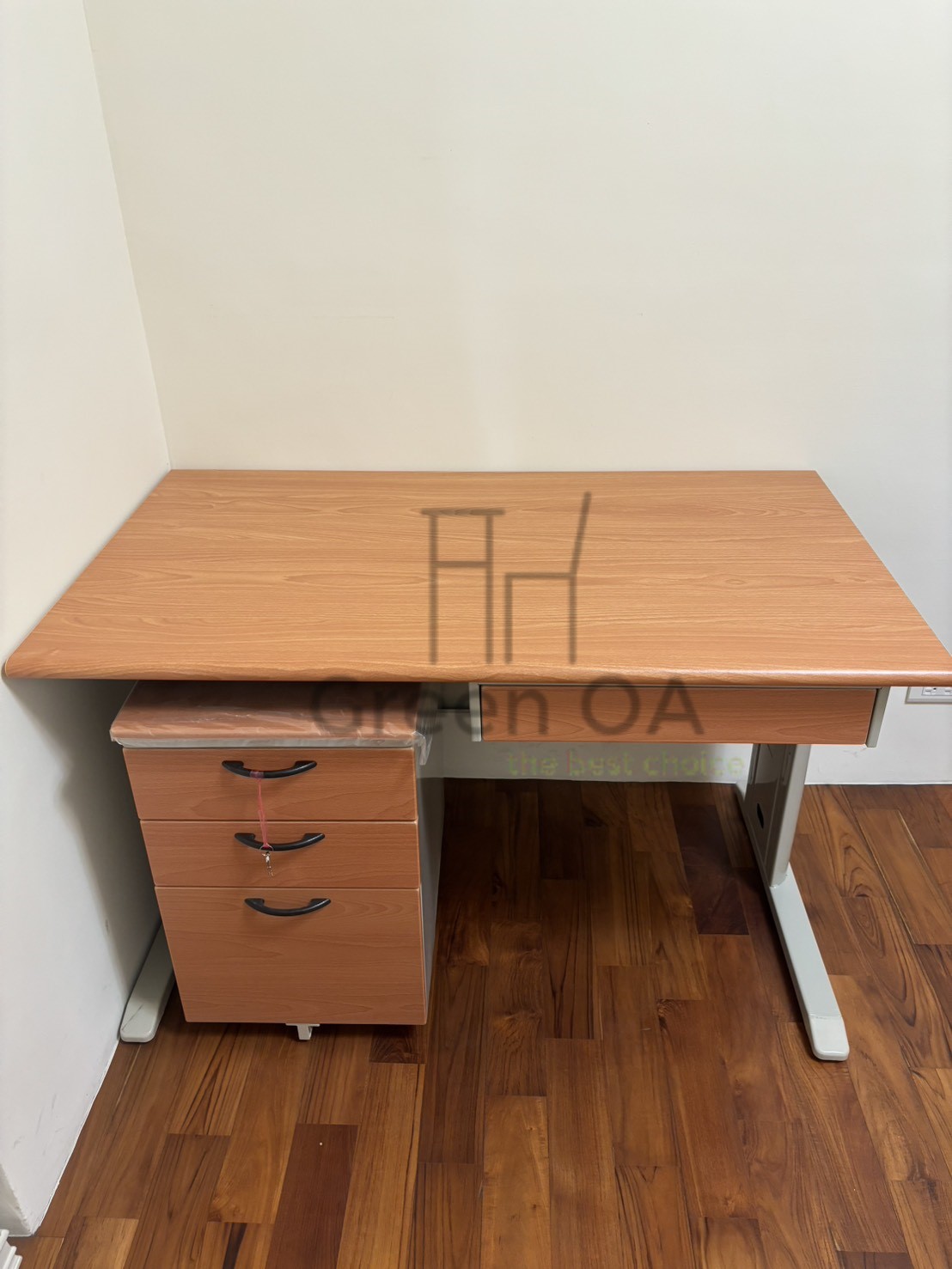 木紋CD辦公桌+木紋中抽+木紋活動櫃