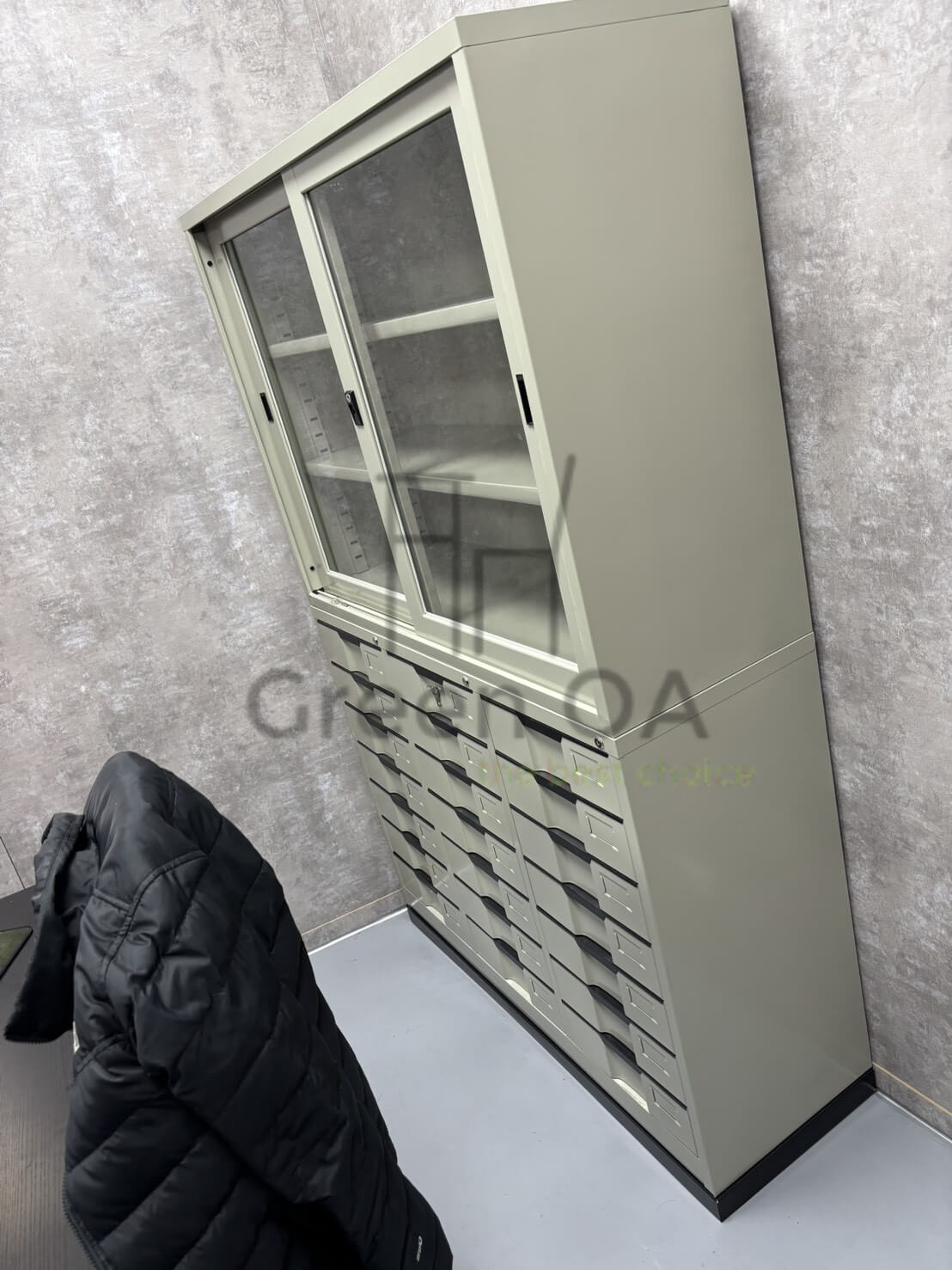 4尺21屜鐵櫃+4尺玻璃鐵櫃