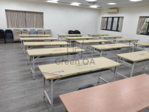 木紋檯面折合桌+黑皮折合椅2